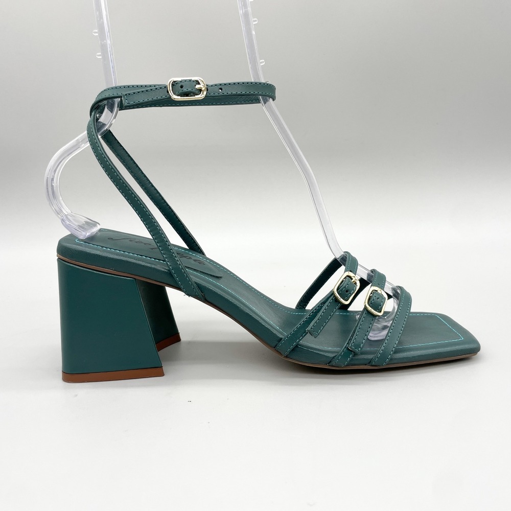 Free People Womens 40 Niki Oasis Strappy Sandals Teal Leather Heel Square Toe